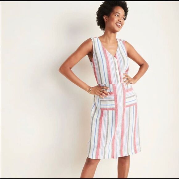 Old Navy Women’s Linen-Blend Striped Dress Size S - Picture 1 of 10